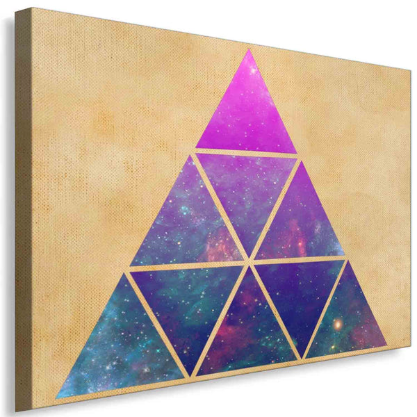 Abstraktes Pyramiden Leinwandbild – Dreieck mit Galaxie-Motiv in Pastell | AK ART Wandbild Mehrfarbig XXL