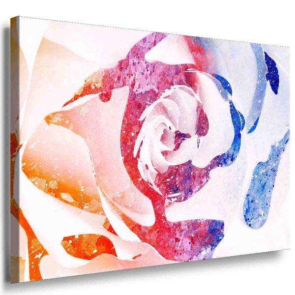 Rose Abstrakt Leinwandbild – Aquarell-Rose mit Farbverlauf & Eisstruktur | Modernes Wandbild in Premiumqualität von AK ART Made in Germany
