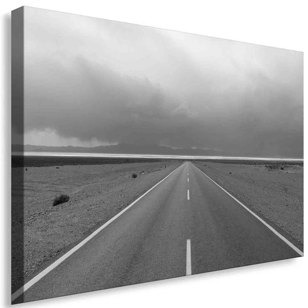 Route durch Death Valley Leinwandbild – Monochrome Highway-Stille | AK ART Landschaftsbild XXL