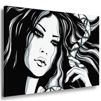 AK Art Schwarz Weiss Comic Frau mit Schlange| Premium Kunstdruck Made in Germany