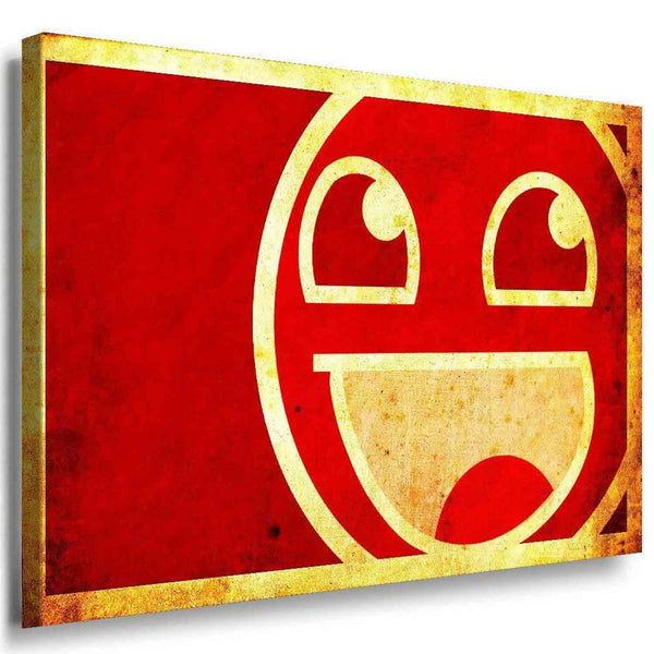 Retro-Smiley im Grunge-Look – Abstraktes Vintage-Leinwandbild in Rot & Beige | AK ART