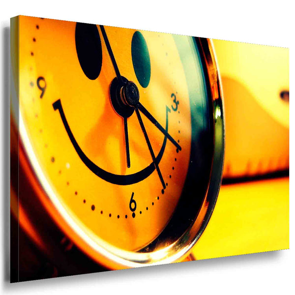 Smiley-Uhr auf Gelb – Fröhliches Retro-Leinwandbild mit Vintage-Charme Abstrakt | AK ART