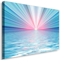 Sonnenaufgang über dem Meer – Abstraktes Blau‑Pink Leinwandbild mit Lichtstrahlen | AK ART Kunstdruck XXL