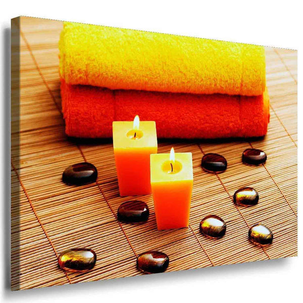 Wellness & Spa – Abstraktes Leinwandbild mit Kerzen & Handtüchern in warmen Farben | AK ART