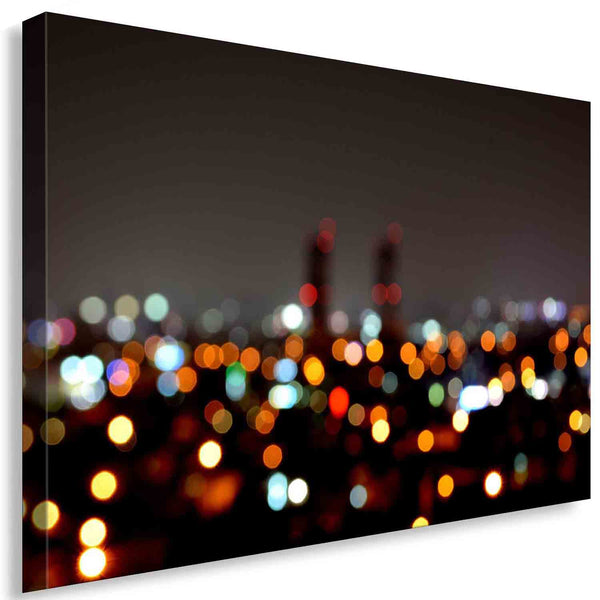Stadtlichter bei Nacht – Urbanes Bokeh mit Industrieflair | AK ART Leinwandbild XXL