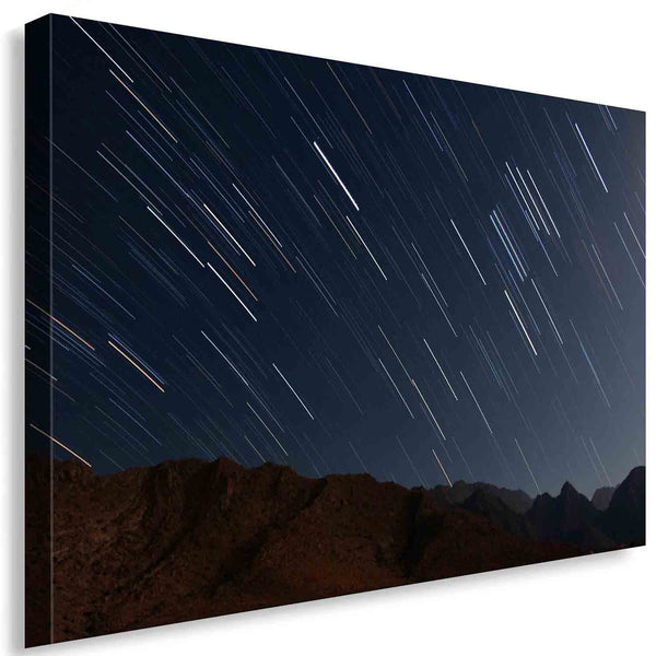 Sternenhimmel über Bergen Leinwandbild – Magische Nacht mit Sternenspuren | AK ART Wanddeko XXL