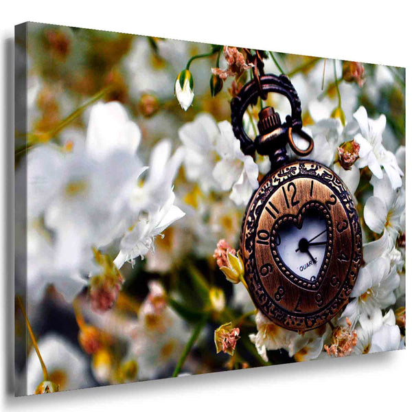Taschenuhr & Blumen – Romantisches Vintage-Leinwandbild mit nostalgischer Stimmung | AK ART