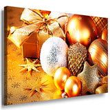 Weihnachtsschmuck in Gold – Festliches Leinwandbild für elegante Winterdeko | AK ART