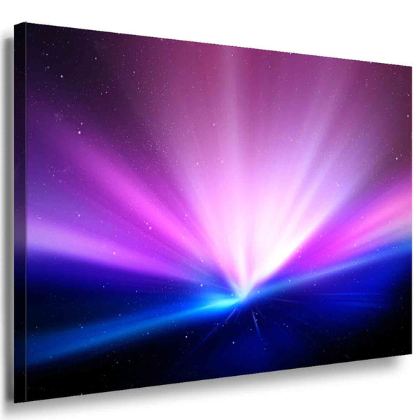 Weltraum Licht Leinwandbild – Aurora aus Blau & Violett mit Sternenhimmel, mystisch & hochwertig gedruckt | Made in Germany von AK ART
