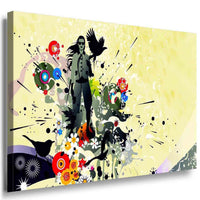 Abstraktes Leinwandbild einer Frau zwischen Blumen & Formen – moderne Grafik mit Power & Eleganz | Made in Germany von AK ART