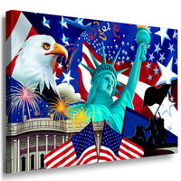 Fahne USA / Freiheitsstatue Adler Leinwandbild AK Art Bilder Mehrfarbig Wandbild
