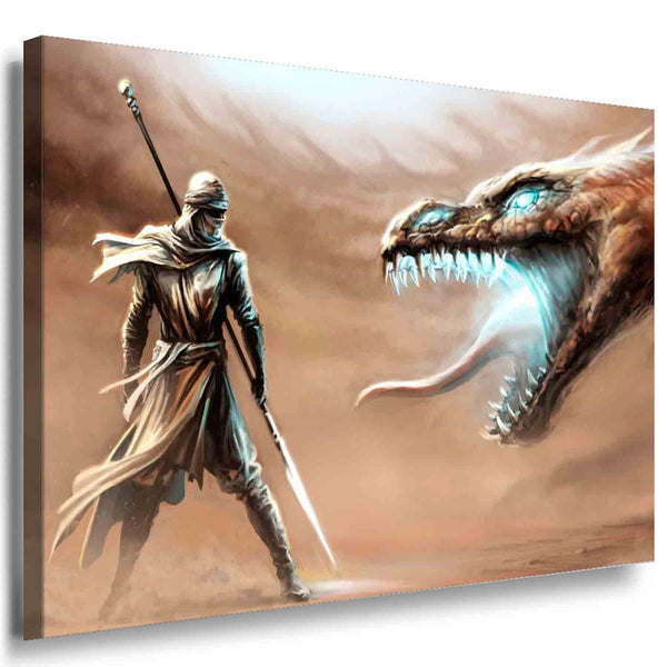 Krieger gegen Monster Leinwandbild LaraArt Bilder Mehrfarbig Wandbild Wanddeko