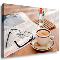 Brille Kaffee Leinwandbild AK Art Bilder Mehrfarbig Kunstdruck XXL Wandbild TOP