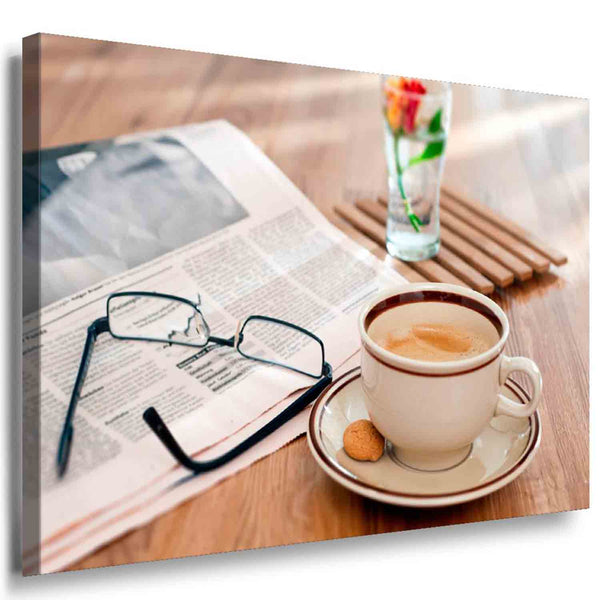 Brille Kaffee Leinwandbild AK Art Bilder Mehrfarbig Kunstdruck XXL Wandbild TOP