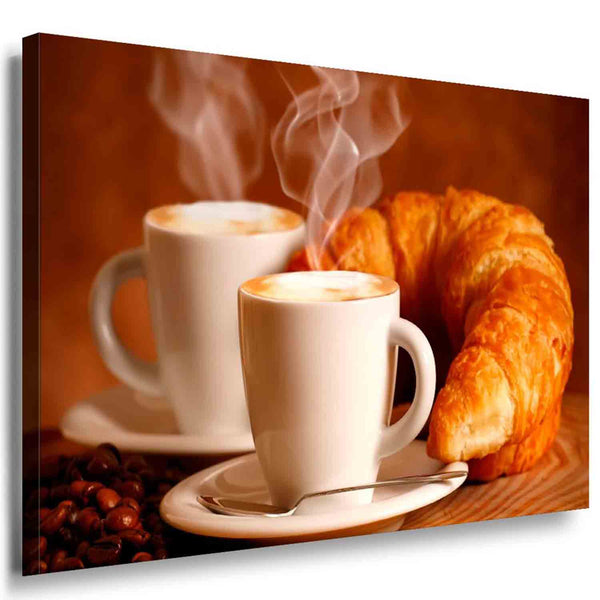 Croissant Kaffe Heiß Leinwandbild AK Art Bilder Mehrfarbig Kunstdruck Wandbild
