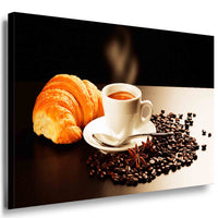 Kaffe & Croissant Leinwandbild AK Art Bilder Mehrfarbig Wandbild Kunstdruck XXL