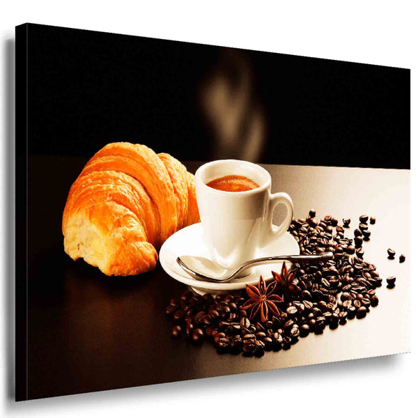 Kaffe & Croissant Leinwandbild AK Art Bilder Mehrfarbig Wandbild Kunstdruck XXL
