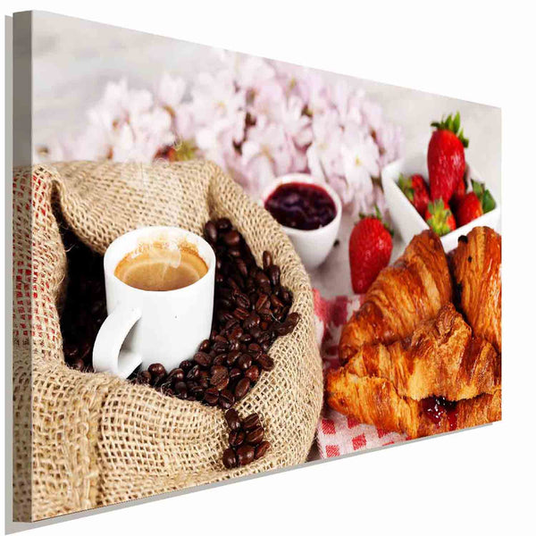 Kaffe & Croissant Leinwandbild AK Art Bilder Mehrfarbig Wandbild Kunstdruck XXL