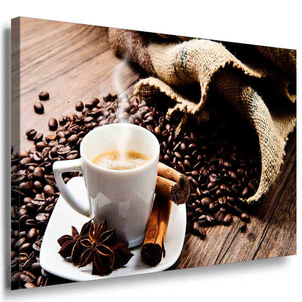 Kaffe & Zimt & Kaffebohnen Leinwandbild AK Art Bilder Mehrfarbig Wandbild XXL