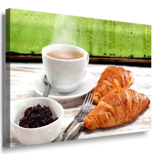 Kaffee Croissant Marmelade Leinwandbild AK Art Bilder Mehrfarbig Kunstdruck XXL