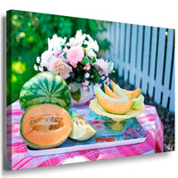 Melonen Tisch Gedeckt Leinwandbild AK Art Bilder Mehrfarbig Kunstdruck Wandbild
