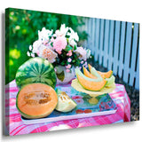 Melonen Tisch Gedeckt Leinwandbild AK Art Bilder Mehrfarbig Kunstdruck Wandbild
