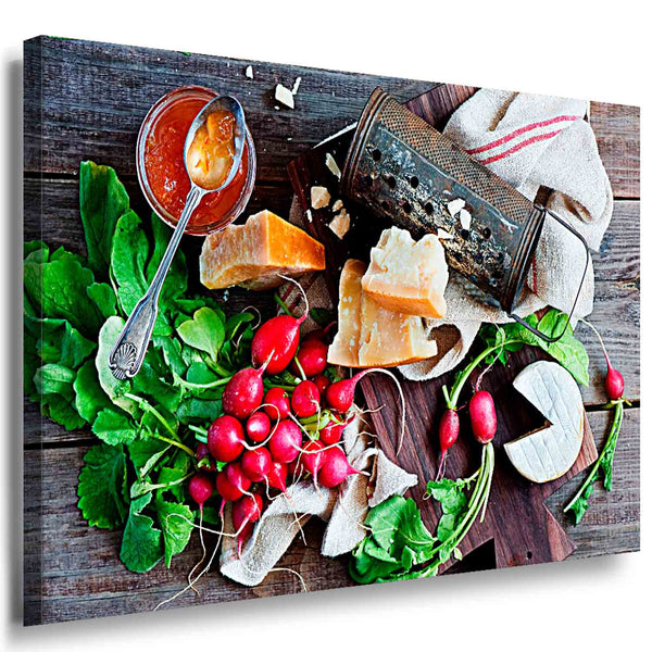 Radieschen & Käse Leinwandbild AK Art Bilder Mehrfarbig Wandbild Kunstdruck XXL