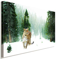 Schneeleopard im Wald Leinwandbild AK Art Bilder Wanddeko Wandbild Kunstdruck