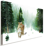 Schneeleopard im Wald Leinwandbild AK Art Bilder Wanddeko Wandbild Kunstdruck