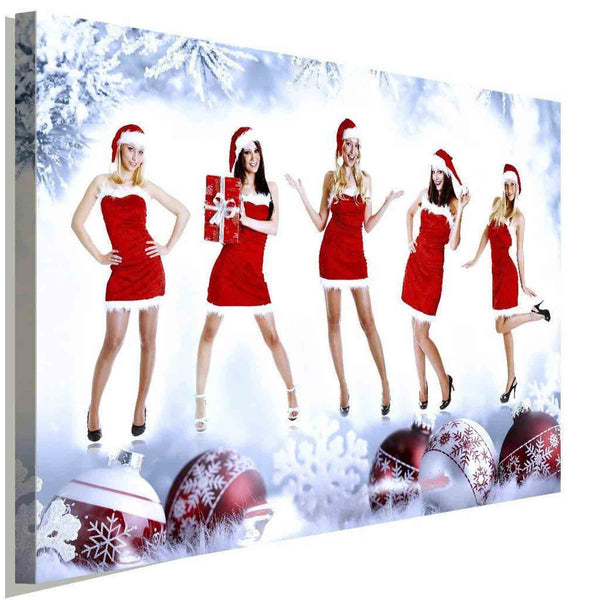 Weihnachten Frauen in Rot Party Leinwandbild AK ART Wanddeko Wandbild XXL TOP