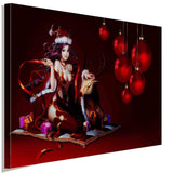 Weinachten Mädchen mit Hirsch Rot Leinwandbild AK ART Wanddeko Wandbild TOP XXL