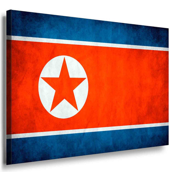 AK Art Bilder Flagge Nordkorea Leinwandbild Mehrfarbig Kunstdruck Wandbild XXL