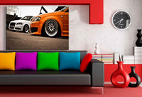 Audi Sportwagen Leinwandbild – Weiß & Orange im Tuning-Look | AK ART