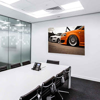 Audi Sportwagen Leinwandbild – Weiß & Orange im Tuning-Look | AK ART