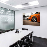 Audi Sportwagen Leinwandbild – Weiß & Orange im Tuning-Look | AK ART