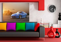 Blauer Nissan Z – Sportwagen-Leinwandbild bei Sonnenuntergang | AK Art Wandbild