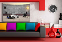 Lamborghini vs. Stier – Spektakuläres Arena-Leinwandbild | AK Art Automotiv-Kunst XXL