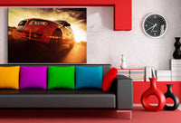 Roter Audi bei Sonnenuntergang – Dynamisches Leinwandbild | AK Art Auto-Kunstdruck