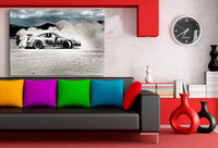 Porsche GT3 driftet in der Wüste – Leinwandbild mit Staub & Speed | AK Art