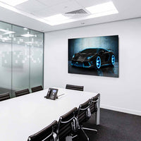 Lamborghini Auto Blau Neon Leinwandbild – Futuristisches Sportwagen Motiv in Schwarz-Blau | AK Art Wandbild Made in Germany