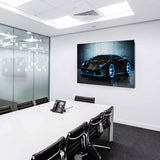 Lamborghini Auto Blau Neon Leinwandbild – Futuristisches Sportwagen Motiv in Schwarz-Blau | AK Art Wandbild Made in Germany