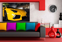 Lamborghini Gelb Leinwandbild – Exklusives Auto-Motiv mit schwarzem Design | AK Art Kunstdruck für moderne Wohnräume
