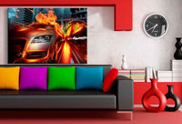 Audi Feuer Leinwandbild / AK Art Bilder / Auto + Mehrfarbig + Kunstdruck