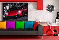 Lamborghini Murciélago Roter Sportwagen Nacht-Stadt Leinwandbild / AK Art Bilder / Auto + Mehrfarbig