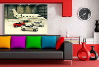 Aston Martin mit Privatjet – Luxus Auto Leinwandbild XXL – AK Art Wandbild Kunstdruck