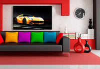 Ferrari F12 Leinwandbild – Gelber Supersportwagen im Studio-Look | AK ART