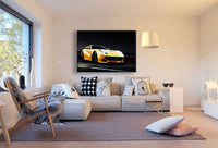 Ferrari F12 Leinwandbild – Gelber Supersportwagen im Studio-Look | AK ART