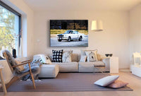 Ford Mustang Shelby GT350 Leinwandbild – Weiß-Blaues Muscle Car als Vintage-Kunstdruck | AK ART Wanddeko