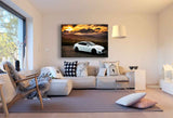 Tesla Model S Leinwandbild – Elegantes Elektroauto vor dramatischer Landschaft | AK ART Wanddeko