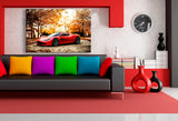Aston Martin Leinwandbild – Roter Sportwagen in herbstlicher Natur | AK ART Auto Wandbild XXL